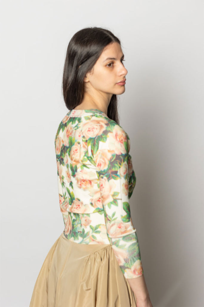 Shrunken Floral Knit Cardigan - Rose