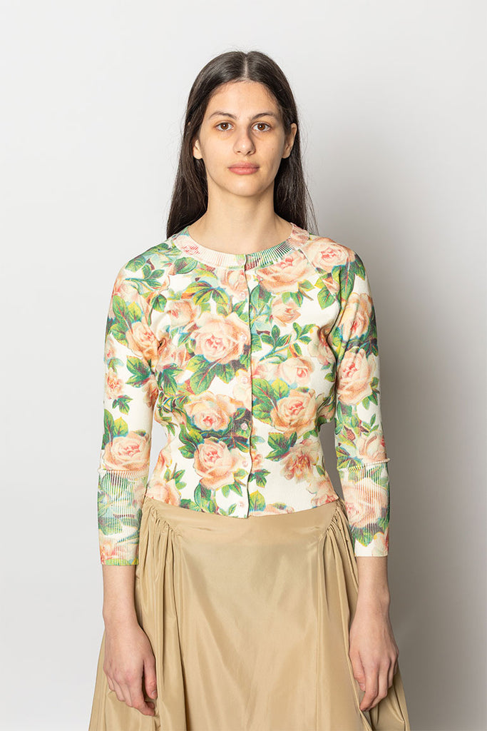 Shrunken Floral Knit Cardigan - Rose