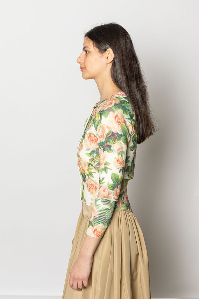 Shrunken Floral Knit Cardigan - Rose