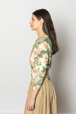 Shrunken Floral Knit Cardigan - Rose