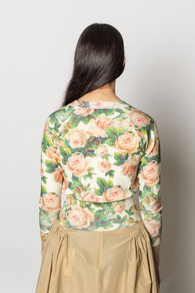 Shrunken Floral Knit Cardigan - Rose