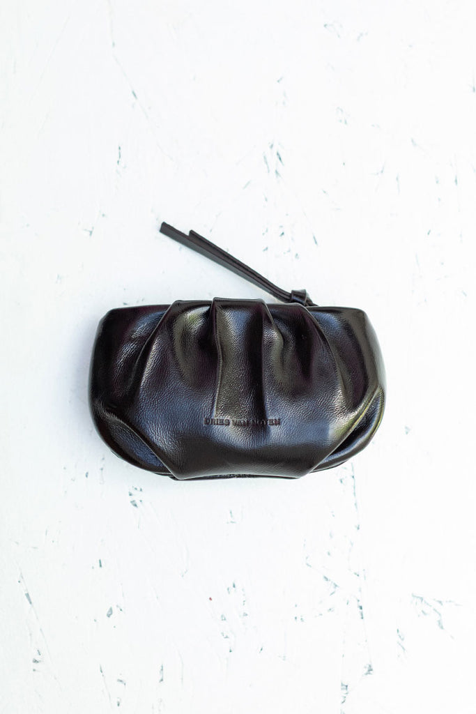 Polished Leather Pleated Purse - Ruby