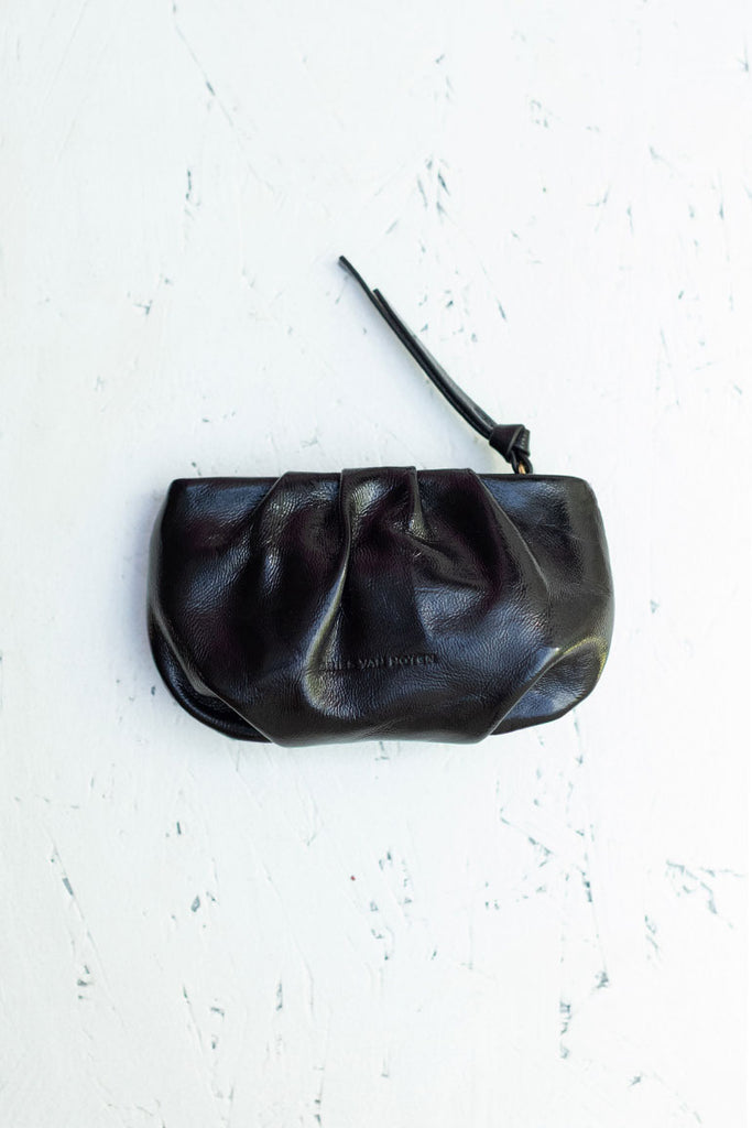 Polished Leather Pleated Purse - Turquoise