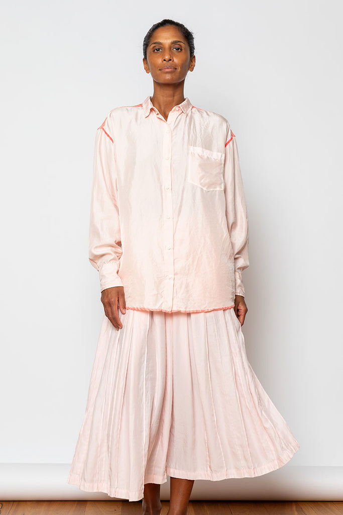 Garment Dyed Silk Pleated Skirt - Pale Pink