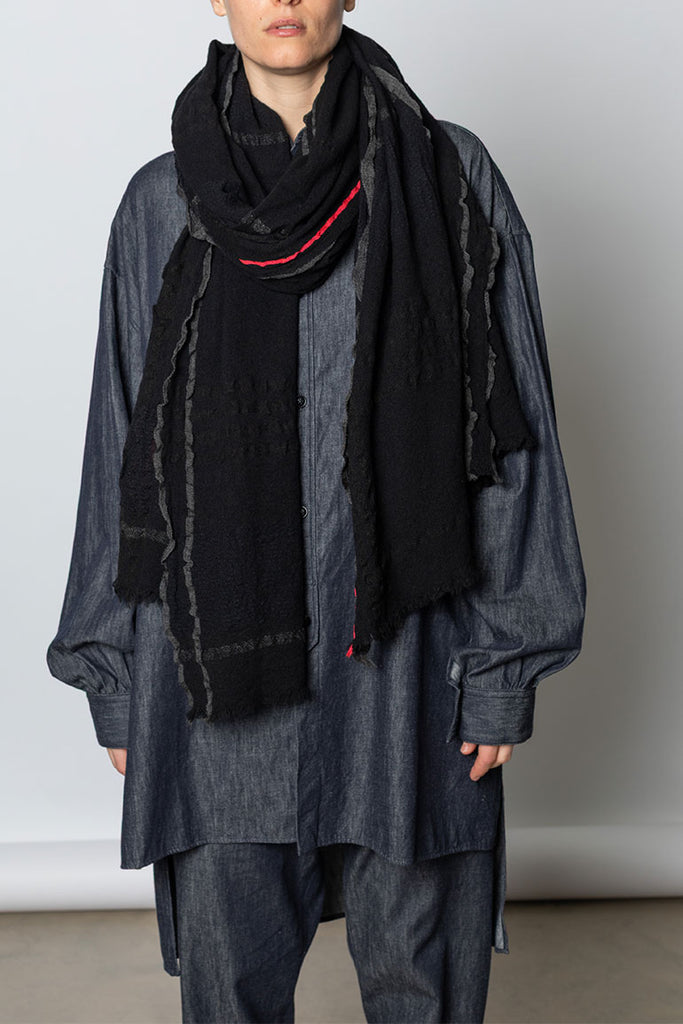 Plaid Frill Scarf - Black
