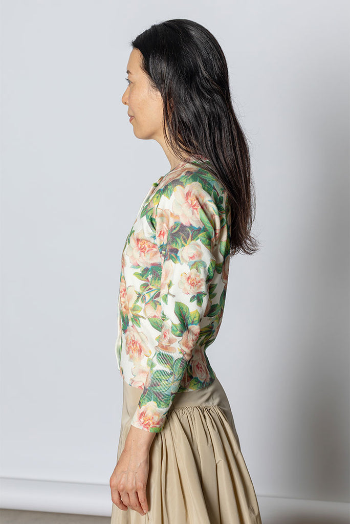Shrunken Floral Knit Cardigan - Rose