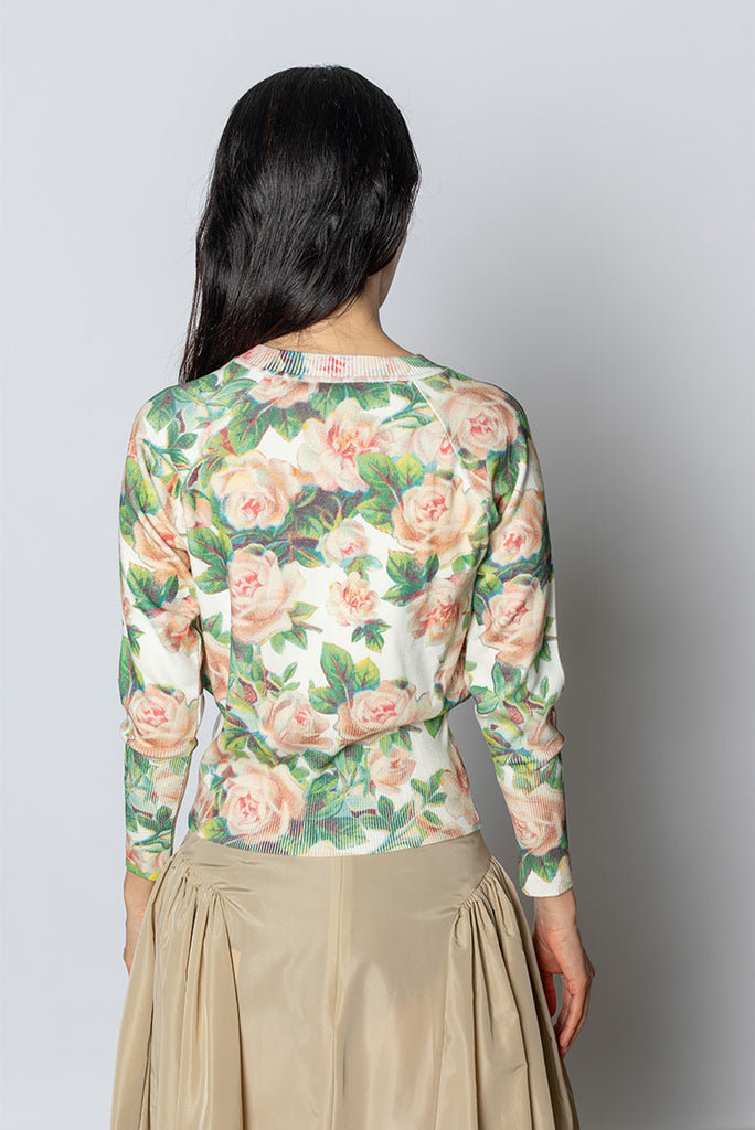 Shrunken Floral Knit Cardigan - Rose