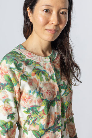 Shrunken Floral Knit Cardigan - Rose
