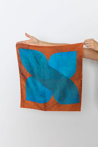 Paper Fold Print Silk Bandana - Copper/Blue