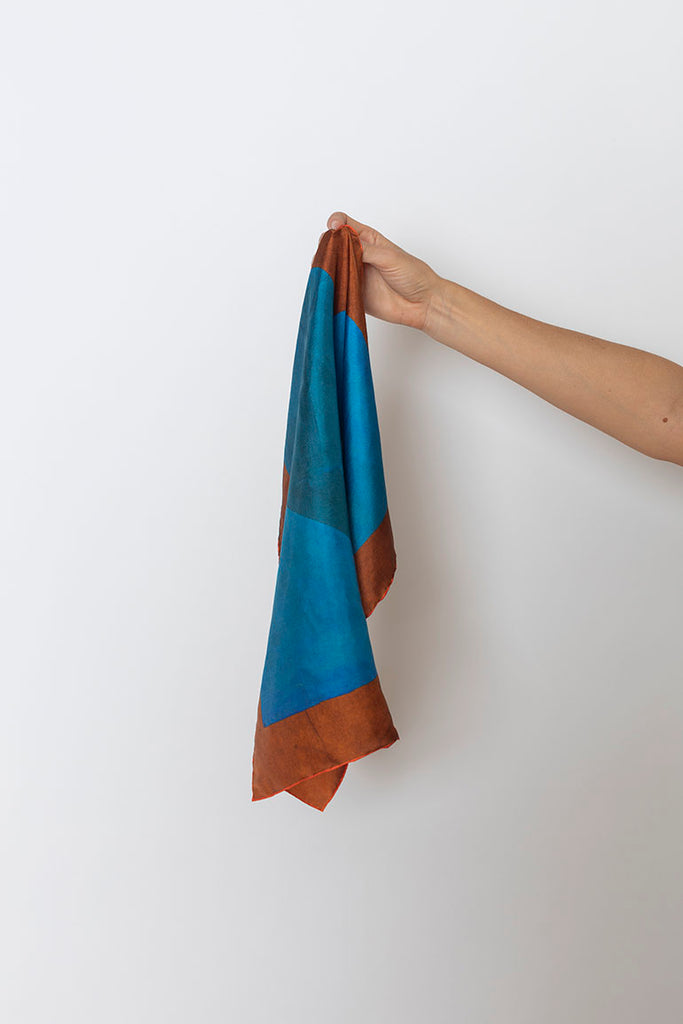 Paper Fold Print Silk Bandana - Copper/Blue