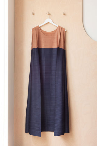 Pleats Please Maxi Dress - Blue/Taupe