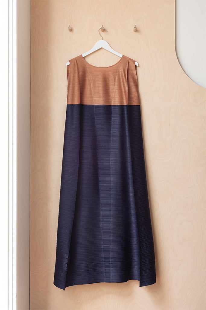 Pleats Please Maxi Dress - Blue/Taupe