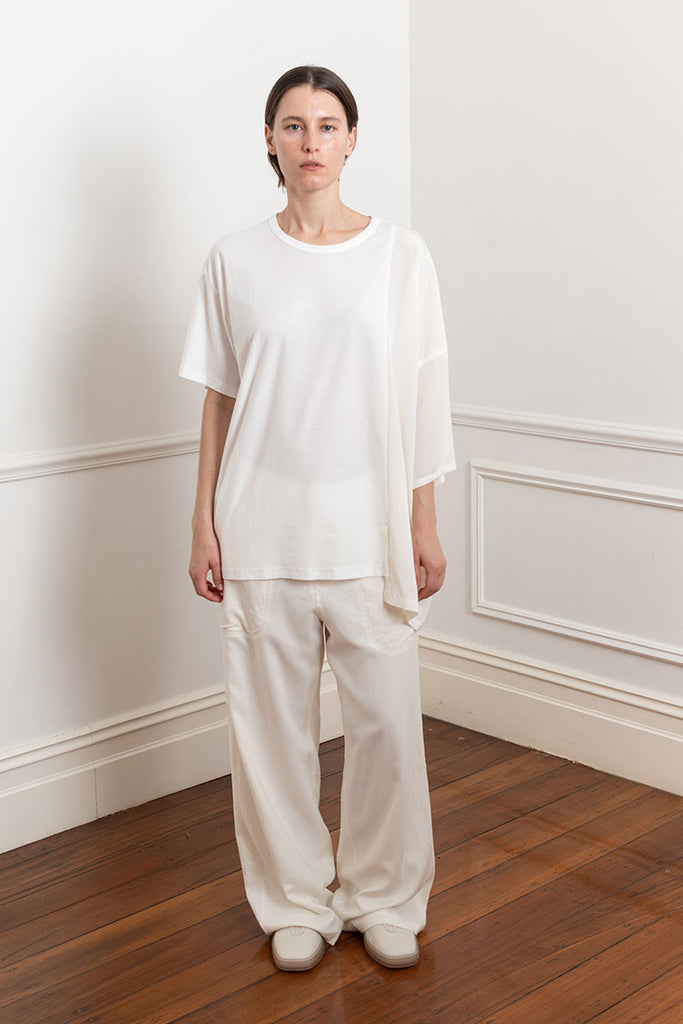 Asymmetrical Short Sleeve Blouse - Off White