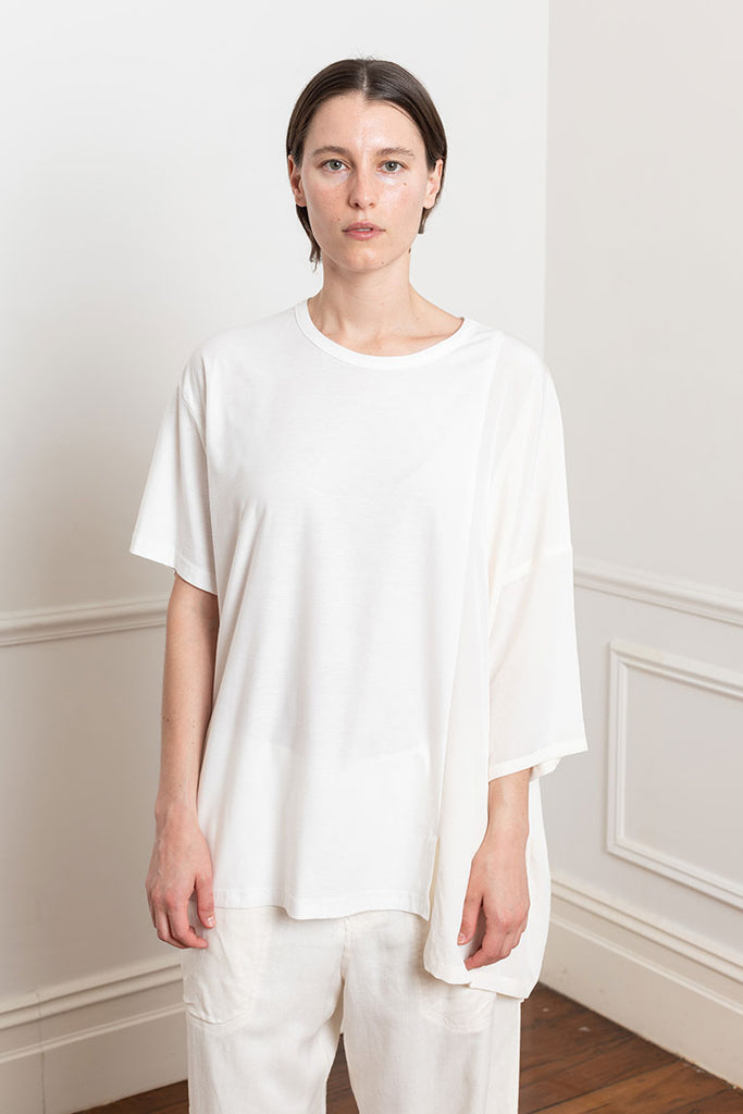 Asymmetrical Short Sleeve Blouse - Off White