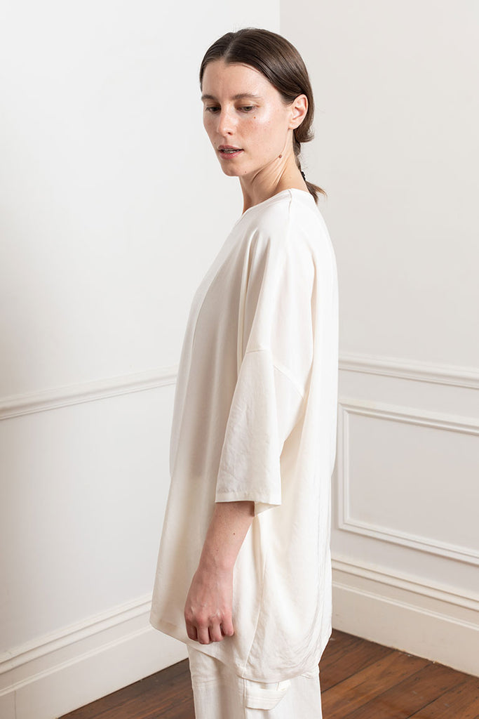 Asymmetrical Short Sleeve Blouse - Off White