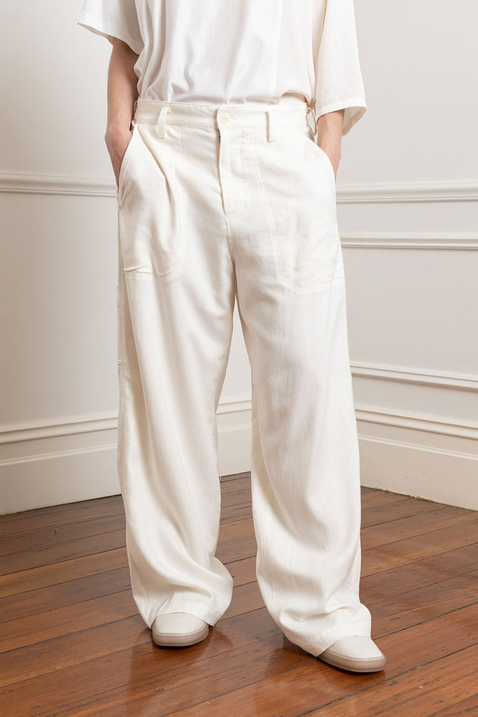 Viscose Flax Work Pants - Off White