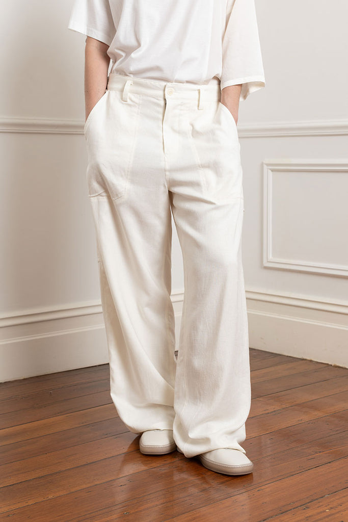 Viscose Flax Work Pants - Off White