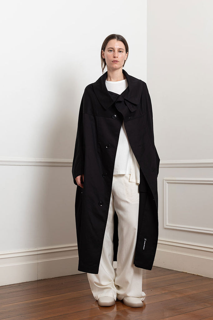 Cape Collar Cotton Coat - Black