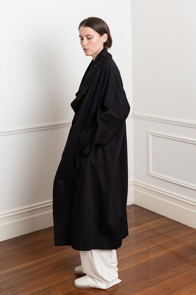 Cape Collar Cotton Coat - Black