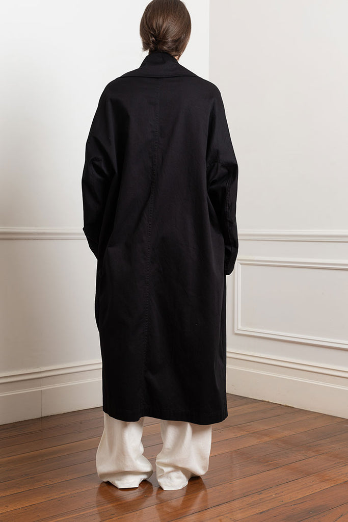 Cape Collar Cotton Coat - Black