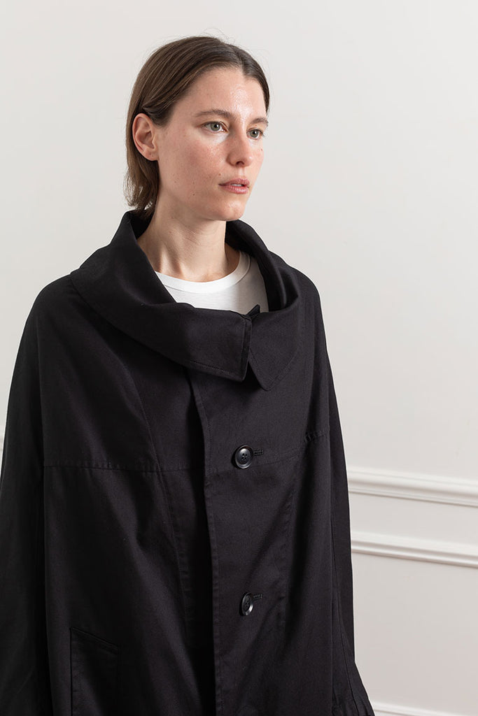 Cape Collar Cotton Coat - Black