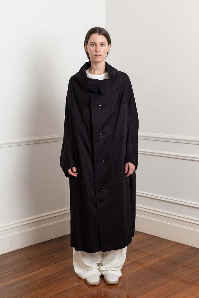 Cape Collar Cotton Coat - Black