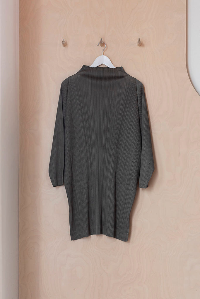 Pleats Please Mock Neck Tunic - Brown Grey