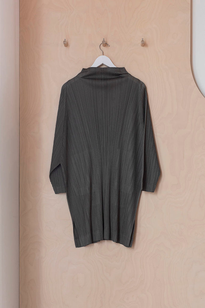 Pleats Please Mock Neck Tunic - Brown Grey