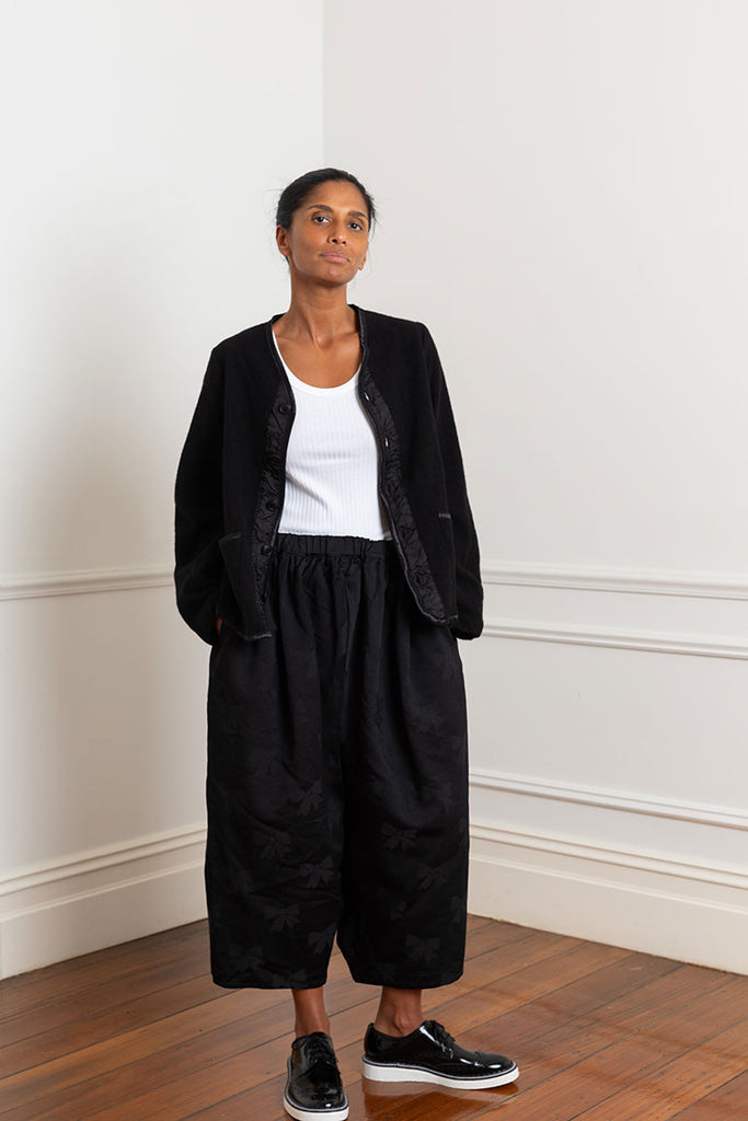 Tropical Wool Drawstring Hem Pants - Black