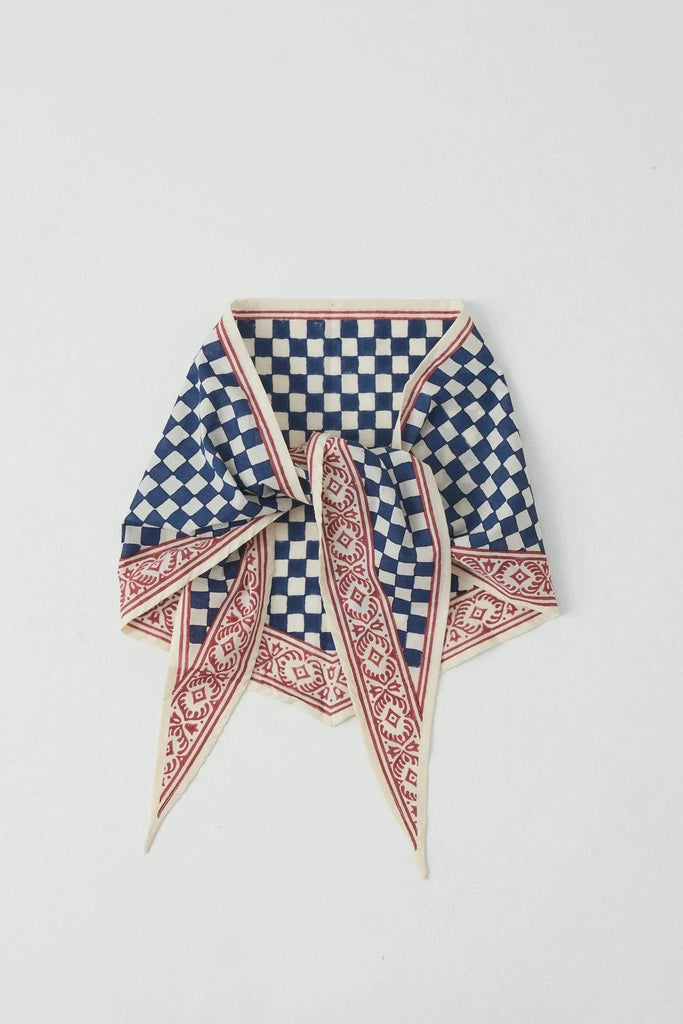Block Print Cook Check Bandana - Provencal Blue
