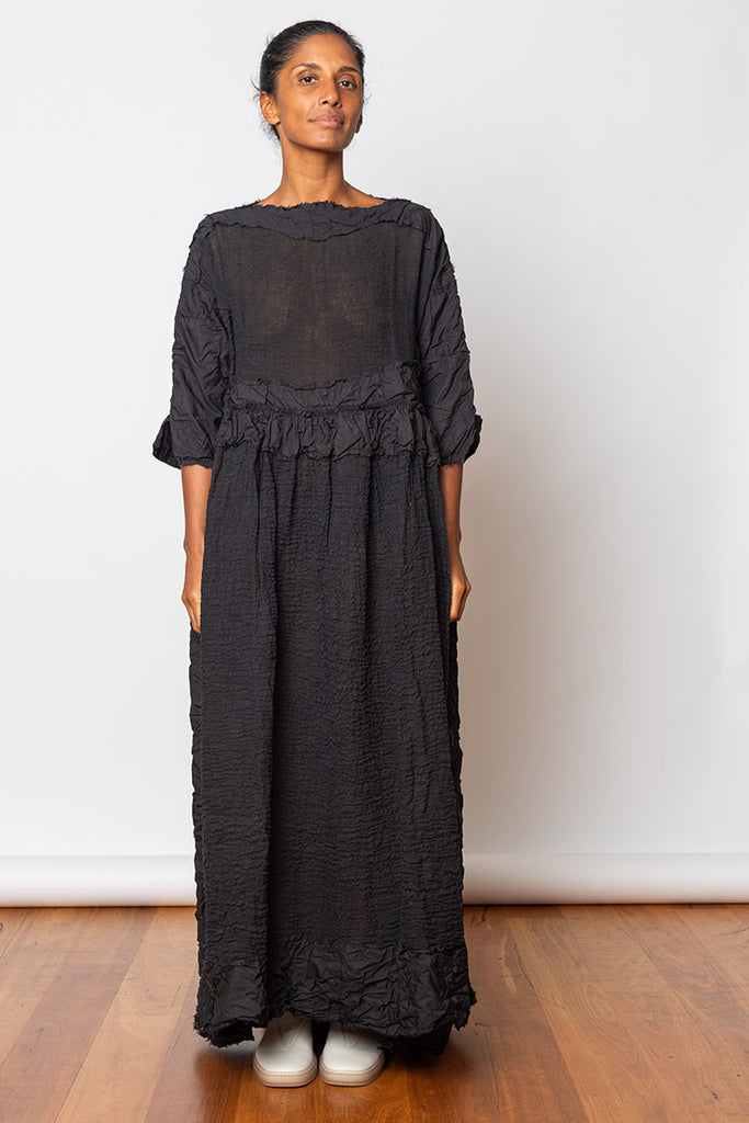 Abito Washed & Crushed Finish Dress - Black