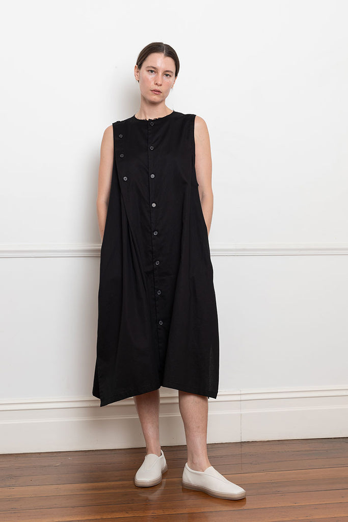 Asymmetric Button Dress - Black