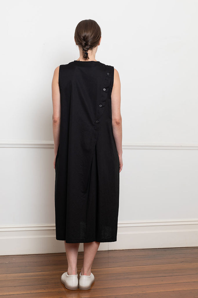 Asymmetric Button Dress - Black