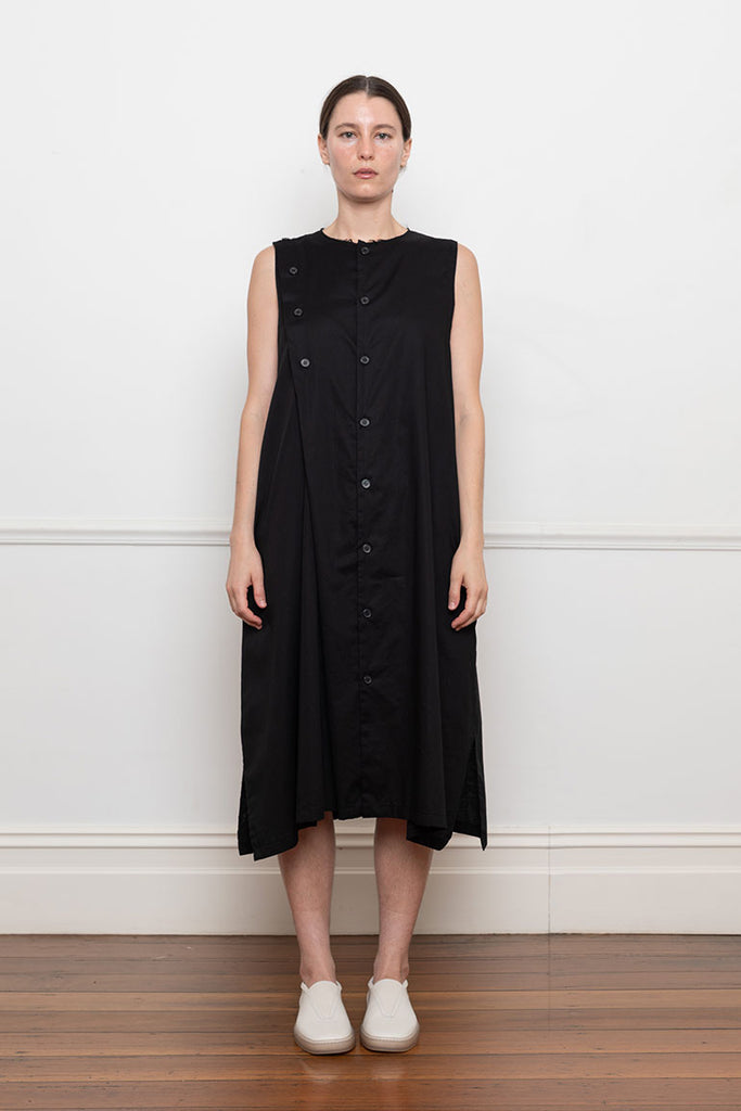 Asymmetric Button Dress - Black