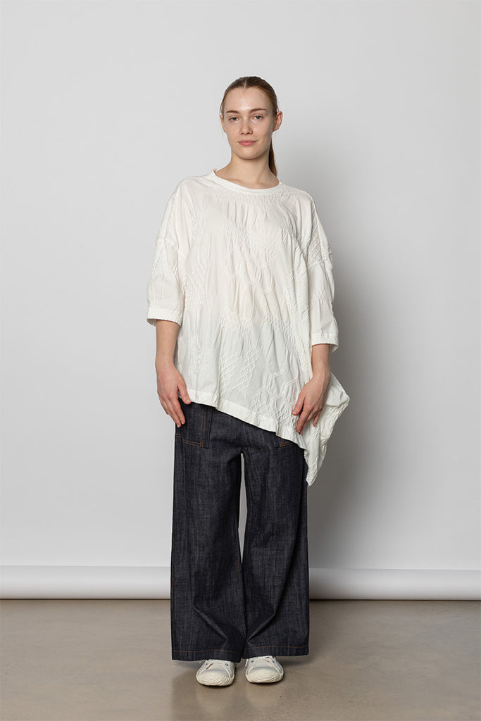 Asymmetric Three Quarter Sleeve Tee - Off White