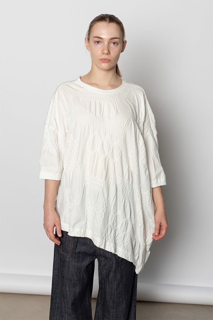Asymmetric Three Quarter Sleeve Tee - Off White