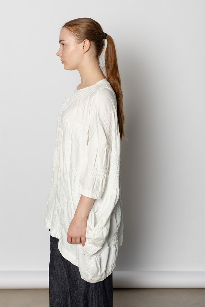 Asymmetric Three Quarter Sleeve Tee - Off White