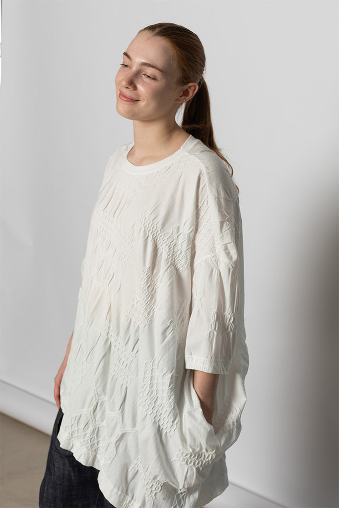 Asymmetric Three Quarter Sleeve Tee - Off White