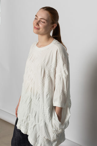 Asymmetric Three Quarter Sleeve Tee - Off White
