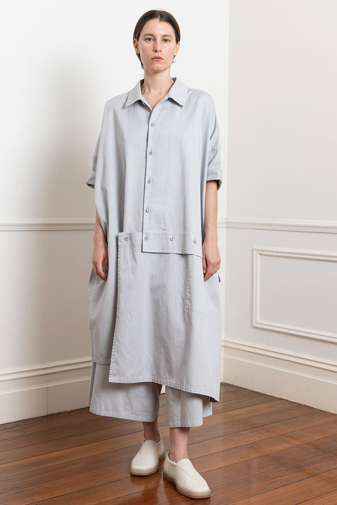 Asymmetrical Button Detailed Shirt Dress - Light Grey