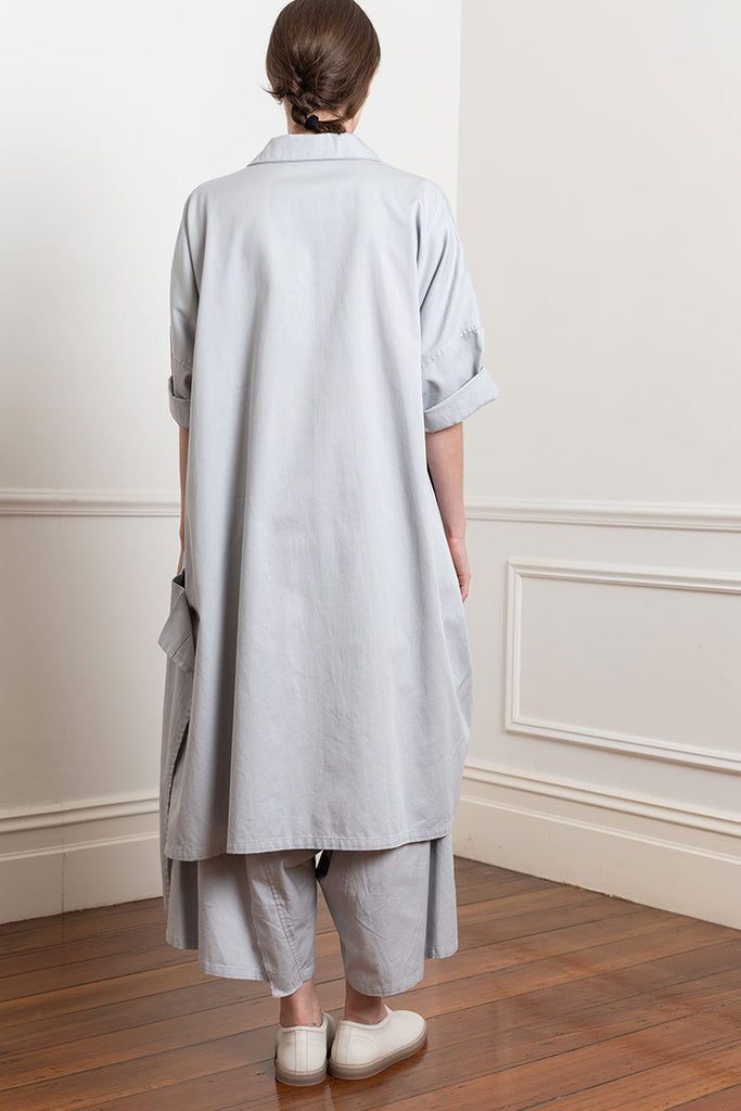 Asymmetrical Button Detailed Shirt Dress - Light Grey