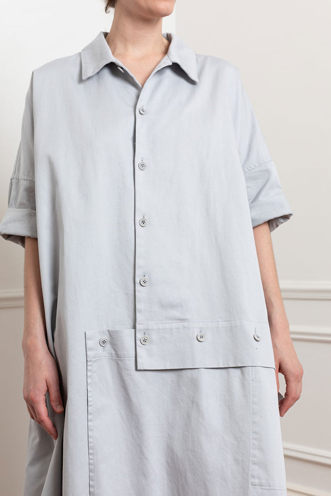 Asymmetrical Button Detailed Shirt Dress - Light Grey