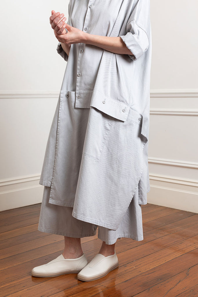 Asymmetrical Button Detailed Shirt Dress - Light Grey