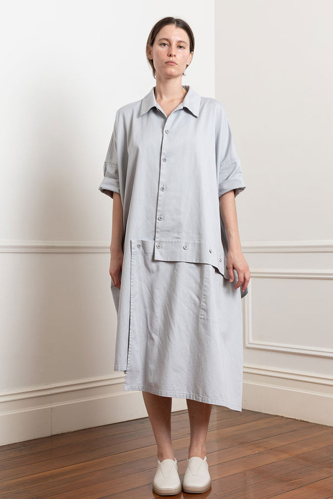 Asymmetrical Button Detailed Shirt Dress - Light Grey