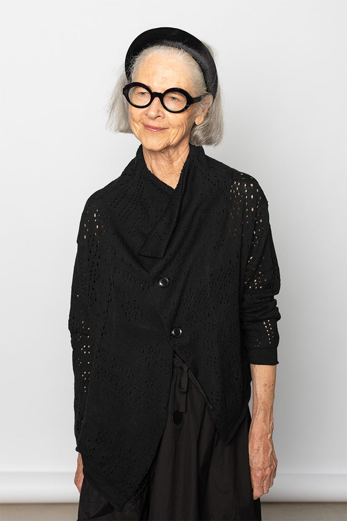 Asymmetrical Collar Cropped Cardigan - Black