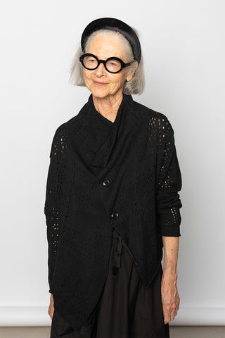 Asymmetrical Collar Cropped Cardigan - Black