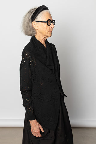 Asymmetrical Collar Cropped Cardigan - Black