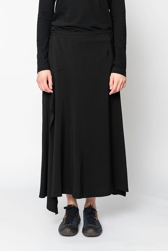 Asymmetrical Flared Split Skirt - Black