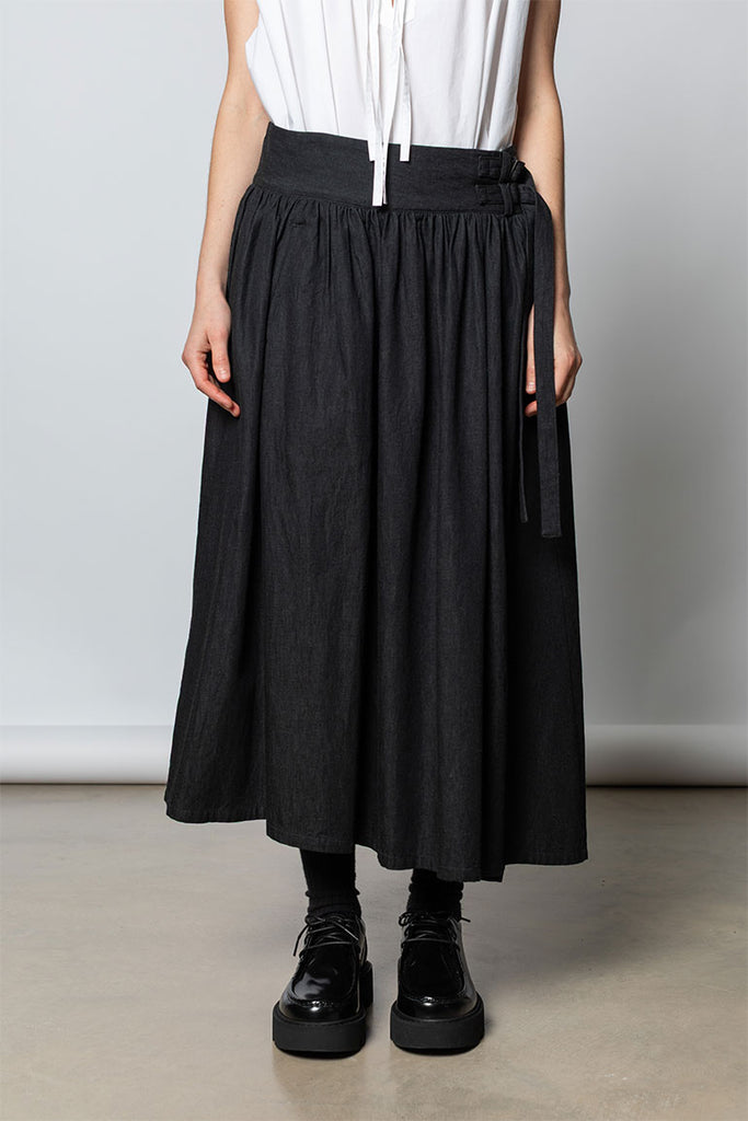 Asymmetrical Hem Denim Skirt - Black