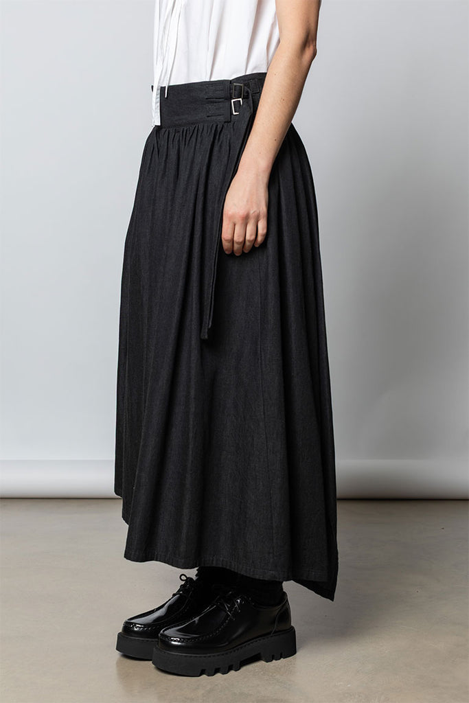 Asymmetrical Hem Denim Skirt - Black